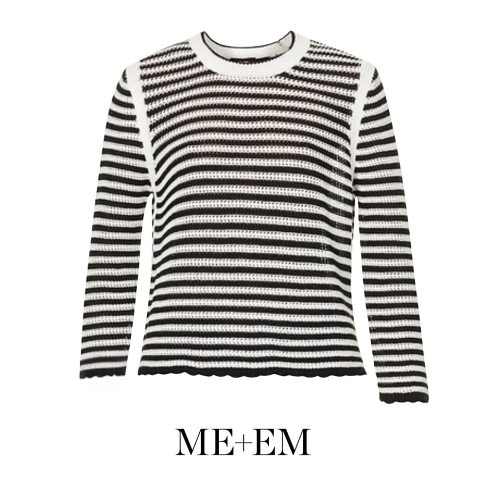 ME+EM Black and White Striped Scoop Neck Sweater